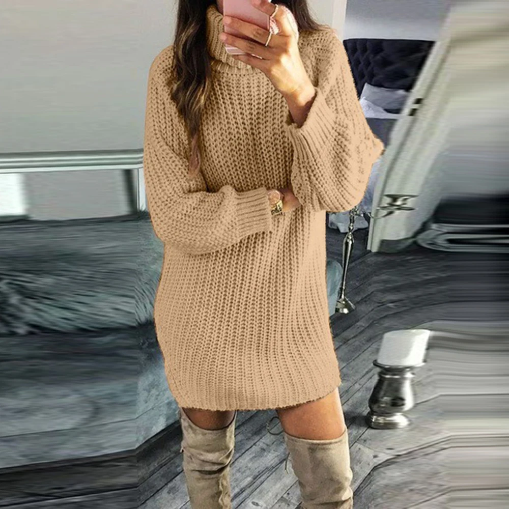 HEFLASHOR 2019 Knitted Sweater Dress Women Solid Autumn Turtleneck Pullover Casual Long Sleeve Jumpers Ropa Mujer Vestidos | Женская