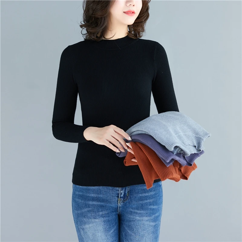 

Women Sweaters Pullovers Autumn Winter Long Sleeve Pull Femme Solid Pullover Female Casual Knitted Sweater Women