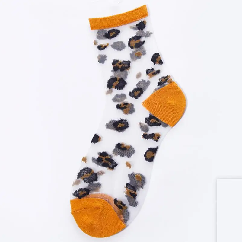 Women Transparent Socks Girls Leopard Socks Animal Print Sock Spring Summer Ankle Socks Thin Black Short Socks 10 pairs/ lot