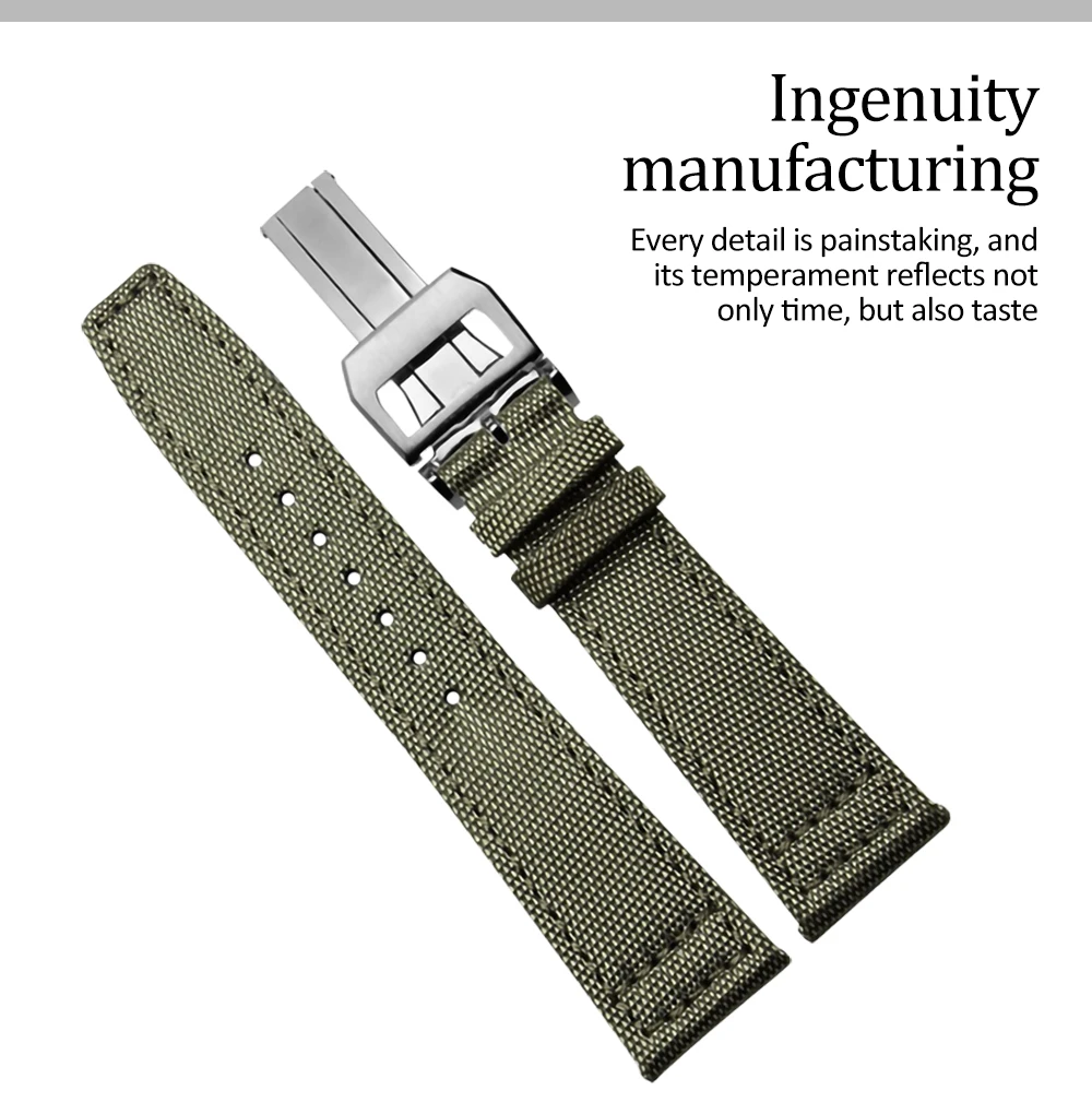 20mm 21mm 22mm Green Black Nylon Watch Strap Canvas Watch band And Folding Clasp For IWC Bracelet DIY Replace