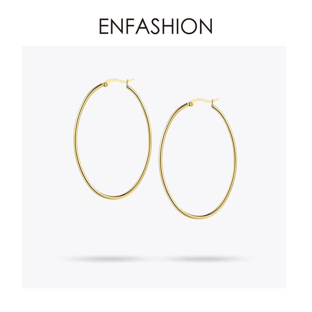 Enfashion, большие серьги-кольца, золотой цвет, тонкая линия, серьги из нержавеющей стали, круглые серьги для женщин, ювелирное изделие