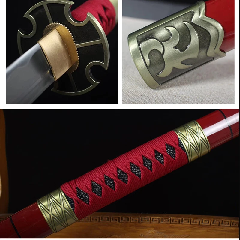 High carbon Forged steel Zoro sword for one piece Anime swords katana japanese style sharpness for cutting Red color
