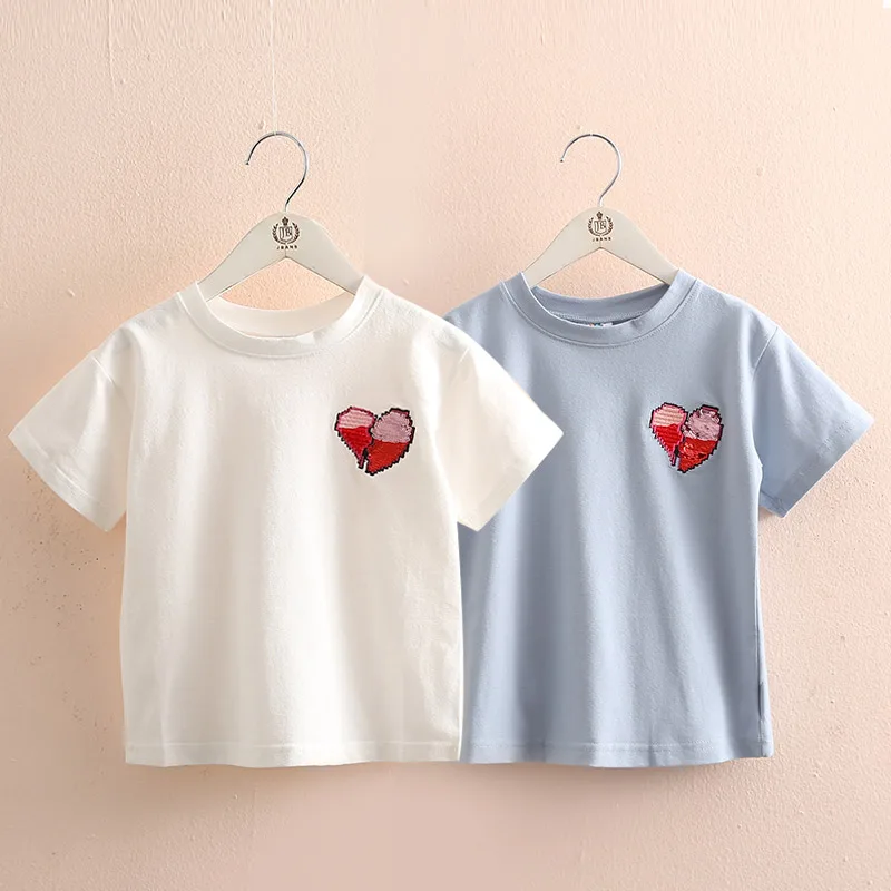 

Girls Love Short-Sleeved T-shirt 2021 Summer New Girls' Clothing Children's round Neck Top