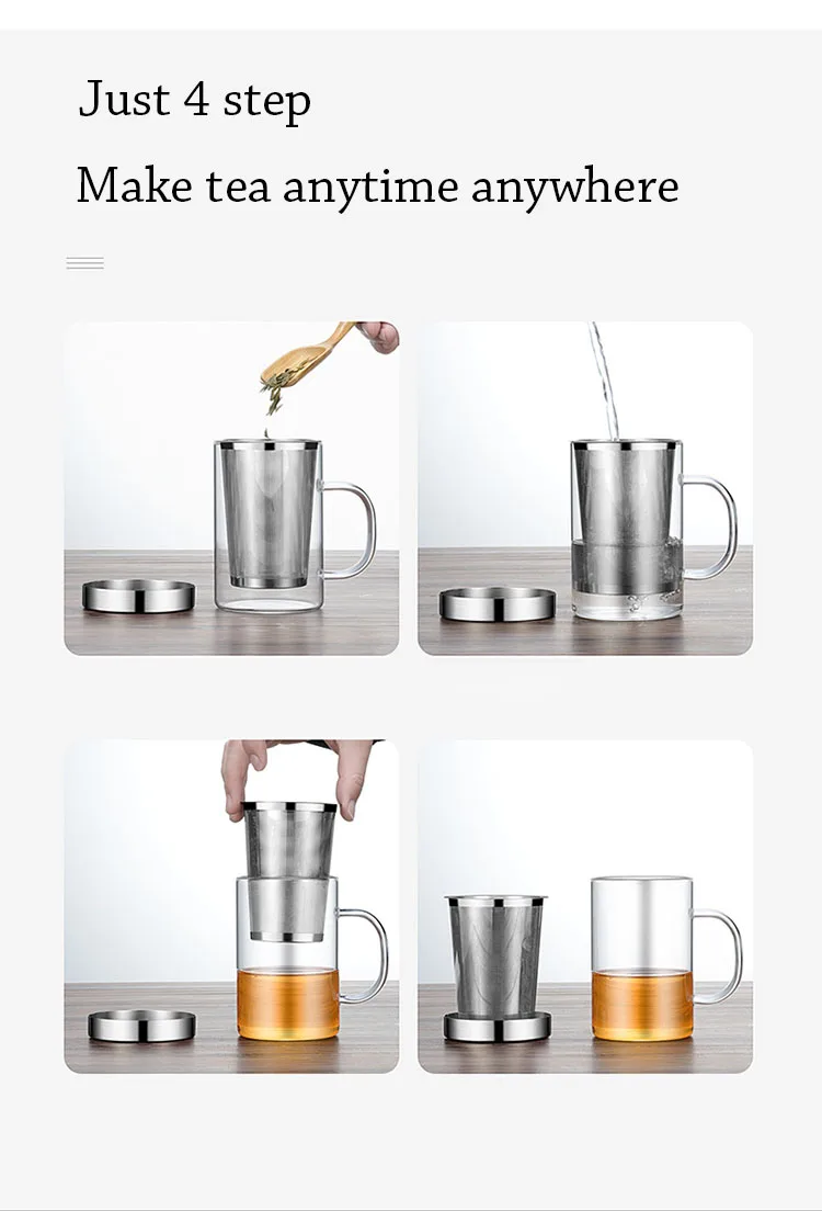 Curge Стекло Чай Кубок кружки с крышкой Чай Infuser стеклянный, с двойными стенками чашка для Кофе бутылка-термос для стакан для воды Стекло бутылка для воды