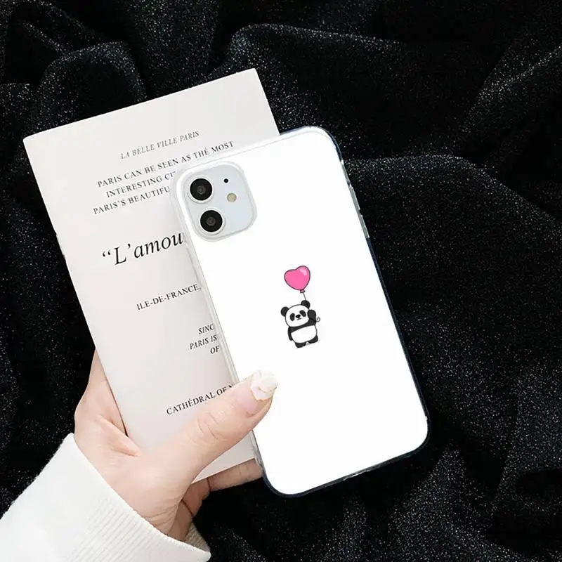 

Panda Cat Dinosaur Phone Case Transparent for iPhone 6 7 8 11 12 s mini pro X XS XR MAX Plus cover funda shell
