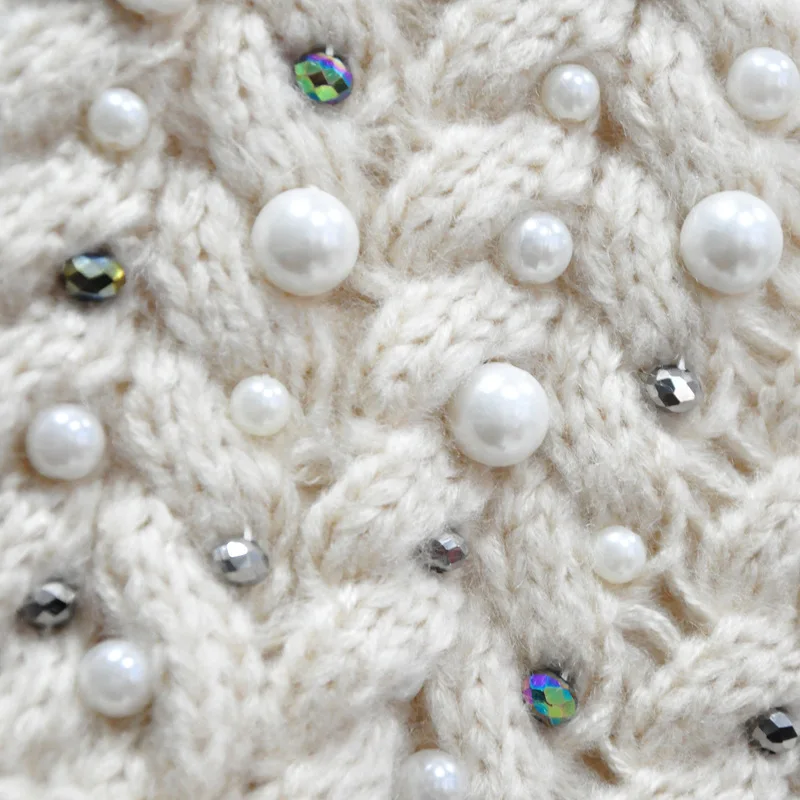 

Knitted New Women Wild Cardigan sweater Spring autumn Fashion Heavy Pearl Beaded Thick Warm Knit Cardigan Coat Female Sweaters