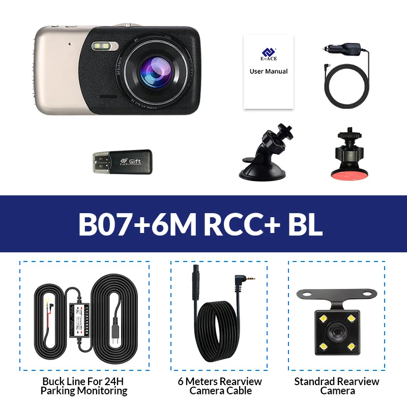 E-ACE B07 FHD 1080P Dashcam 4,0 дюймов ips Автомобильный видеорегистратор двойной объектив видео рекордер с камерой заднего вида ночного видения авто Регистратор
