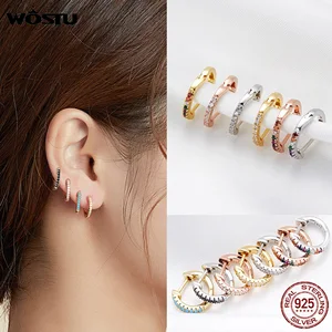 WOSTU подлинные серьги-кольца из стерлингового серебра 925 пробы, 6 цветов, маленькие круглые серьги для женщин, свадебные модные Благородные Ювелирные изделия, подарок FIE498