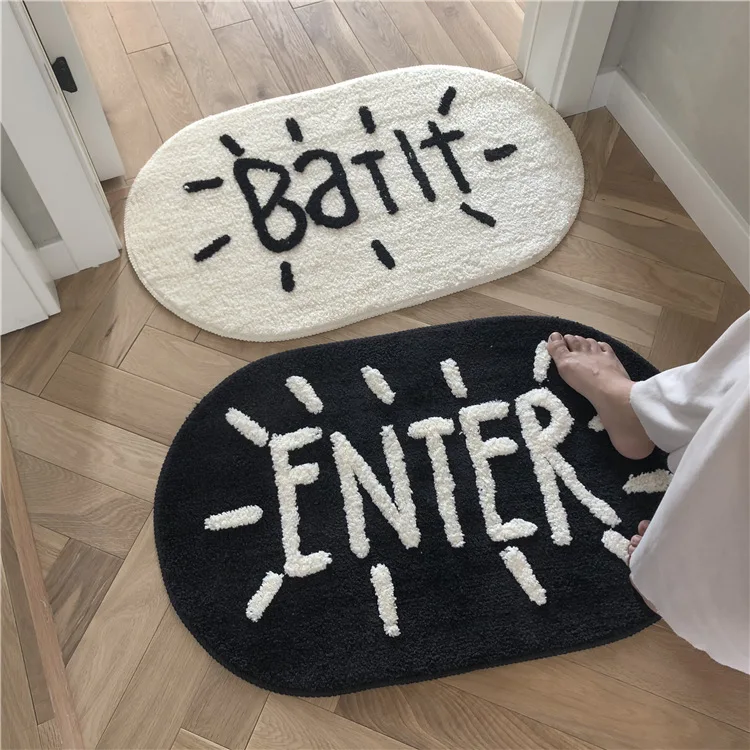 

Black and white letters Enter Bath Indoor Absorbs Doormat Non Slip Door Mat for Front Door Entrance Rug