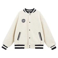 2021 autumn winter baseball jacket female korean long sleeved striped thick cashmere coat loose casual wool short jacket women