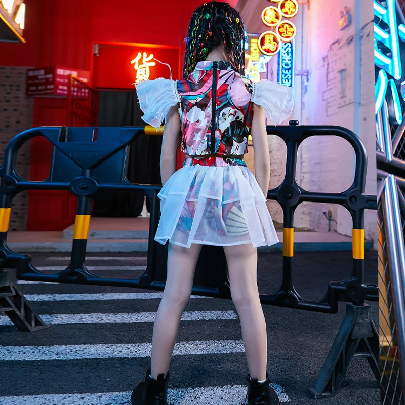 Детский костюм для джазовых представлений и танцев короткий топ газовая юбка