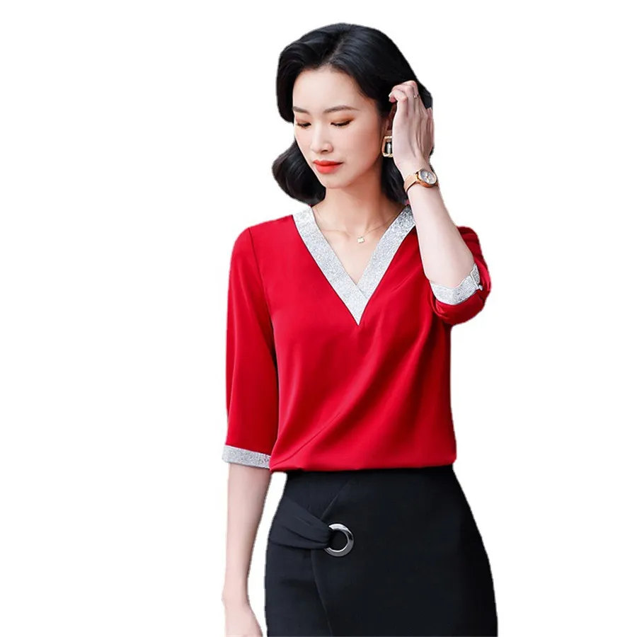 

Commute 2 Piece Set Women Half Sleeve Shirt Blouse + Irregular Skirts Sets Ladies Chiffon Top + Skirt Profession Two Piece Suits