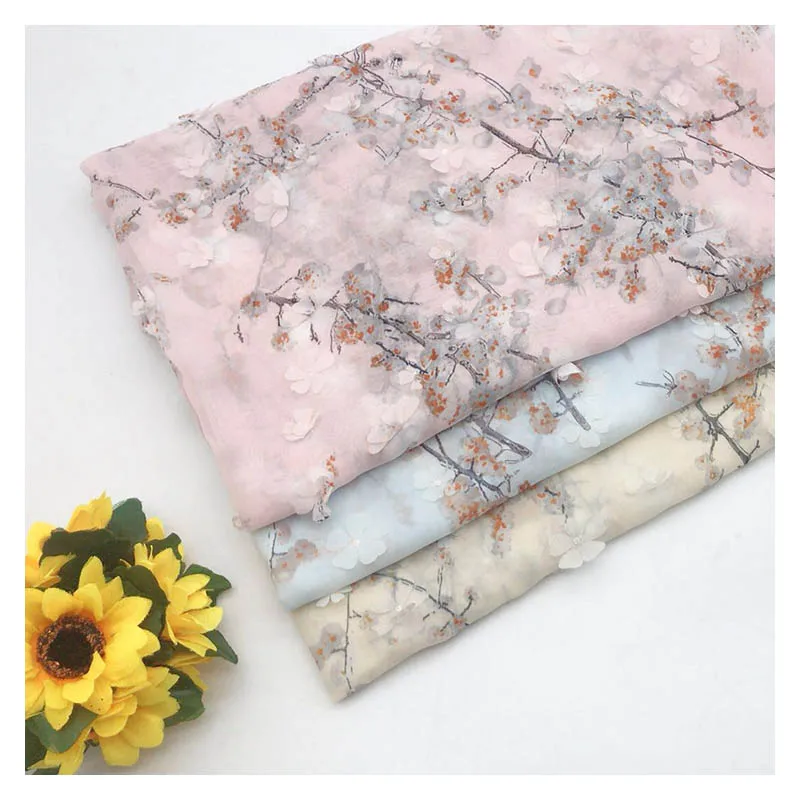 

Chiffon Digital Printing Laser Stereo Stitching Embroidery Fabric Handmade Fabric