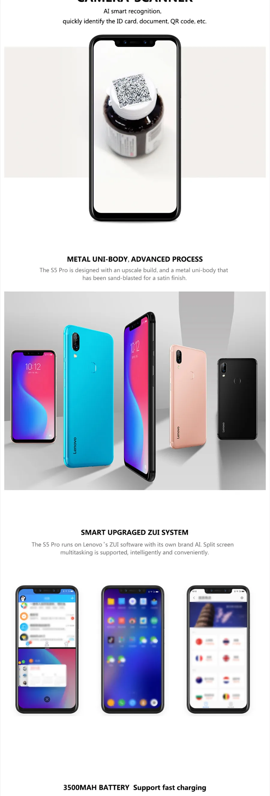 Глобальная версия lenovo S5 Pro 6GB 64GB 6,2 ''смартфон с зазубривающимся экраном 4 камеры 3500mAh Восьмиядерный 4G LTE разблокированный мобильный телефон