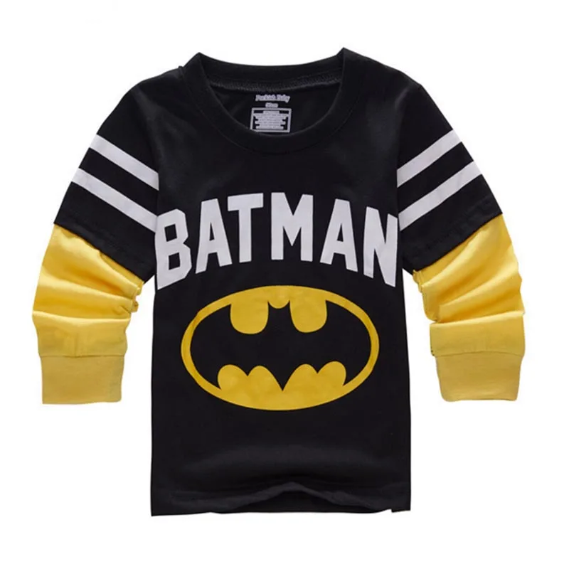 Весенние футболки с длинными рукавами Детские рубашки принтом Бэтмен и Супермен