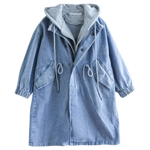 

Cultiseed Girls Spring Autumn Fake 2pc Outerwear Coats Big Children Long Sleeve Hooded Long Denim Jeans Jacket Kids Casual Coat
