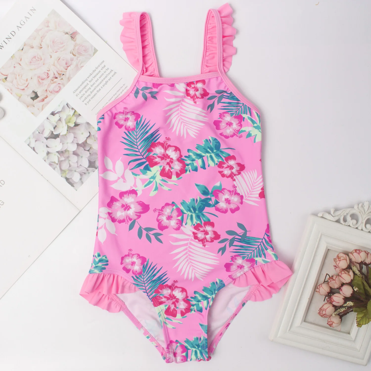 2020 цветочный Falbala Цельный купальник для девочек детская пляжная одежда мульти