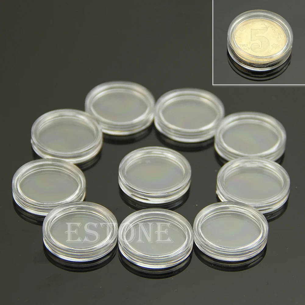 

K1KB 10 PCS Applied Clear Round Cases Coin Storage Capsules Holder Round Plastic 19mm