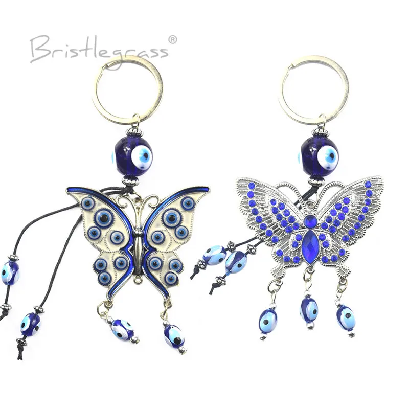 Брислграсс Турецкий Синий Злой Глаз Бабочка Брелок Для Ключей Кольца Держатель Амулеты Подвеска Хранитель Удачи Благословение Защита.