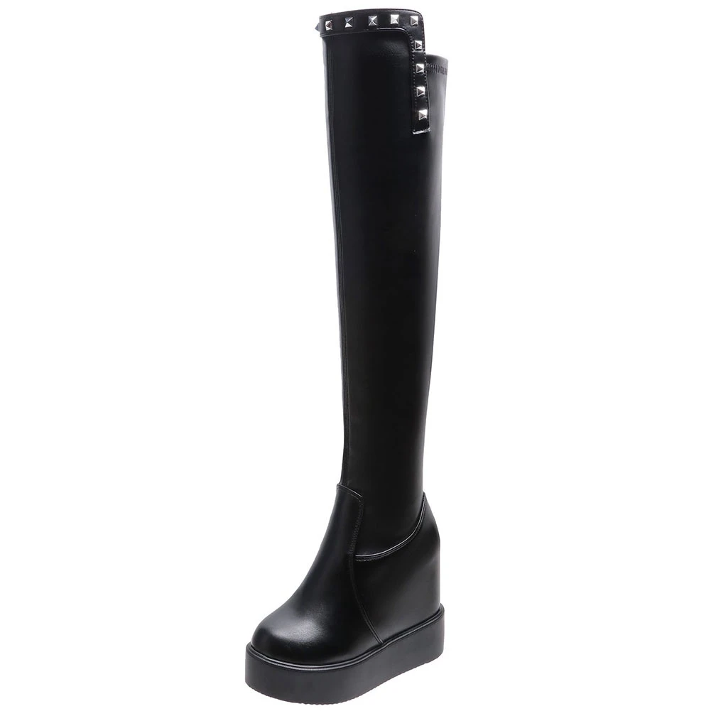 

new fashion female rivet boots thigh high boots women platform height increasing high heels over knee shoes woman