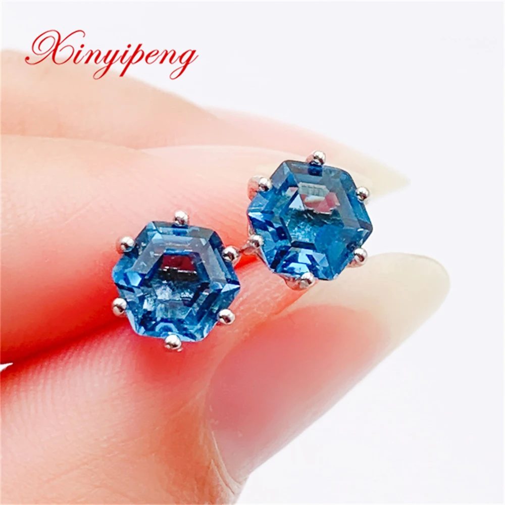 Xin Yipeng – boucles d'oreilles en topaze bleue incrustée, bijoux fins en argent Sterling 925, cadeau d'anniversaire Simple pour femmes, livraison gratuite