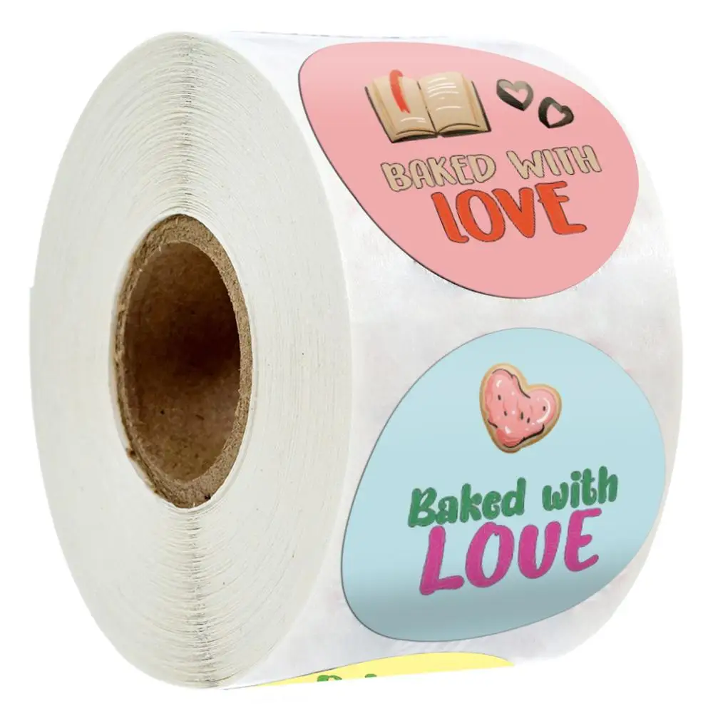 

500pcs 4 Designs Baked with Love Stickers Handmade Seal Labels for Wedding Party Children's Day Baking Foods Stickers