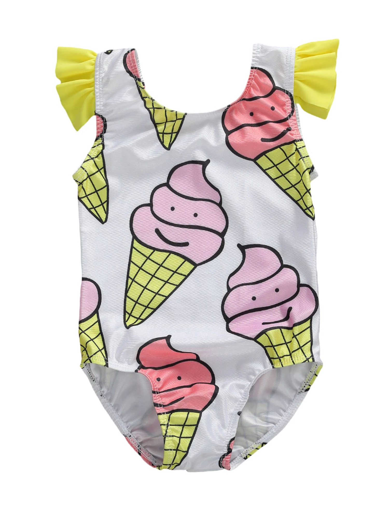 Детский слитный купальник с принтом мороженого и круглым вырезом|Боди для