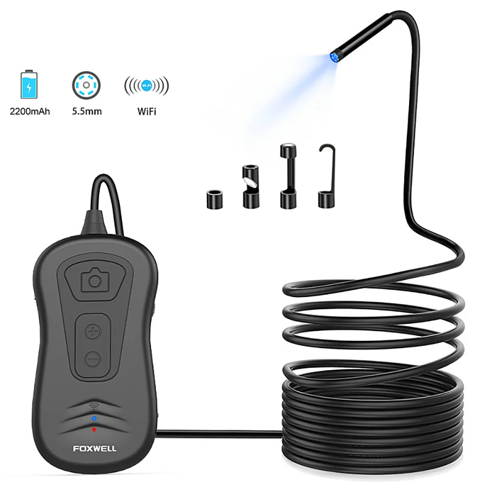 

FOXWELL WiFi Endoscope 5.5mm Wireless Borescope Inspection Camera 1080P HD Waterproof with Light for iPhone, Android and Tablet