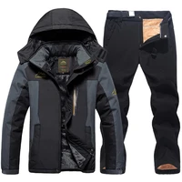 men ski jacket pants winter warm waterproof windbreaker outdoor sports skiing camping fleece coat trousers ski suit plus size
