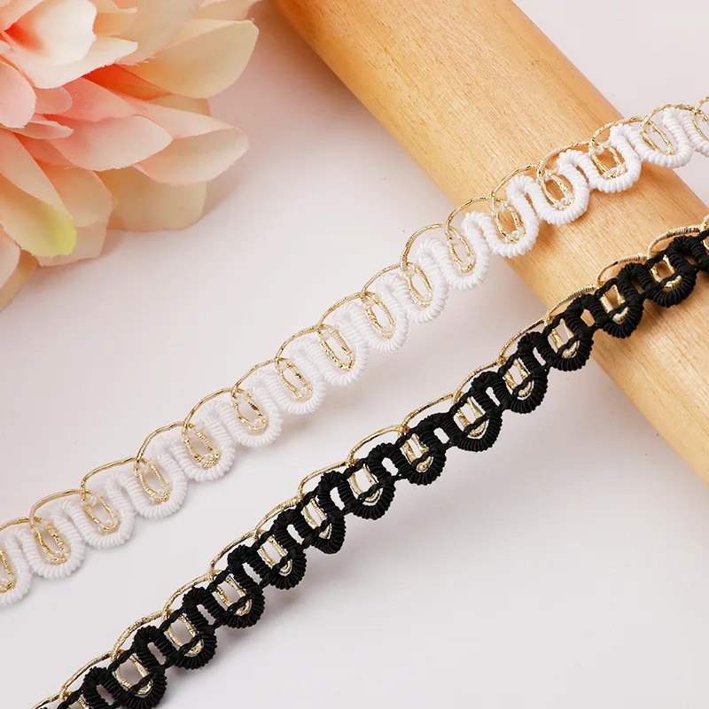 5 м/лот кружевная отделка ткань шитье кружево золотистая белая цельнокроеная