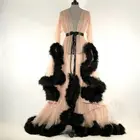 Халат женский кружевной с длинным рукавом, пикантная сетчатая Ночная сорочка-кимоно, вечерняя одежда для сна