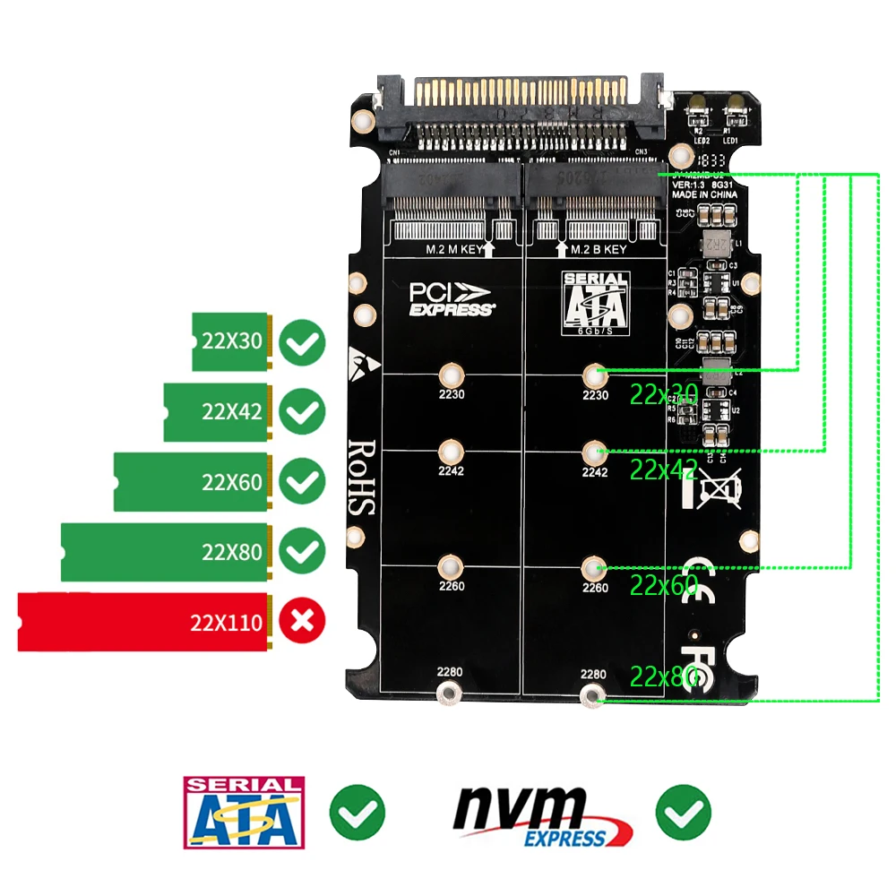 Адаптер M.2 SSD в U.2 адаптер 2в1 NVMe и SATA-Bus NGFF PCI-e для PCIe M2 конвертер настольных