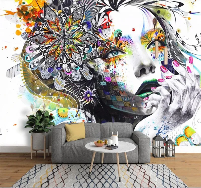 

Custom 3D wallpaper trend hand drawn sketch personality art abstract avatar mural background wall high-grade waterproof material