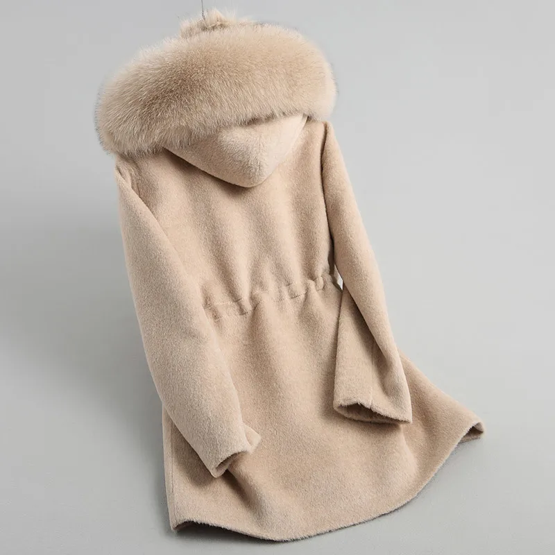 Шерстяное пальто женский Настоящий мех кролика подкладка 2020 альпака натуральный