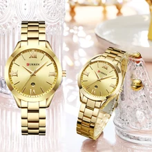 Curren New Fashion Top Brand Womens Watches Stainless Steel Gold Clock Hot Selling Ladies Quartz Elegant Wristwatch