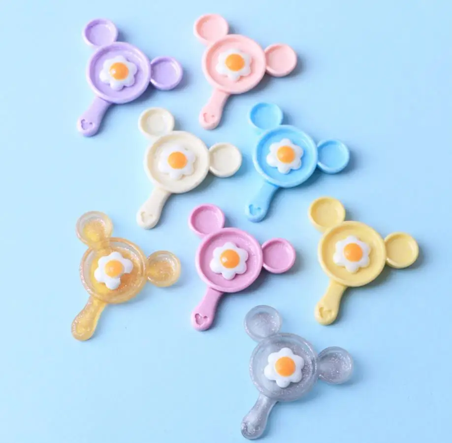 kawaii simulation cartoon pan fried eggs flatback resin cabochon dollhouse play toys diy scrapbooking accessories phone decor free global shipping