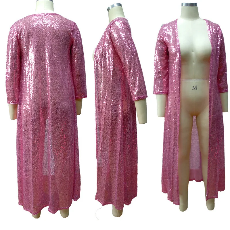 Новинка, женское длинное кимоно с блестками, женский кардиган, летняя одежда с длинным рукавом, одежда с блестками, уличная одежда,, сексуальный клубный кардиган, клубная одежда