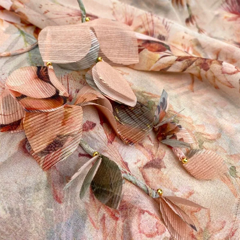 

2021 New Summer Fashion Long Sleeve V-neck Floral Botanical Print Women Blouses High Quality 100% Silk Tops