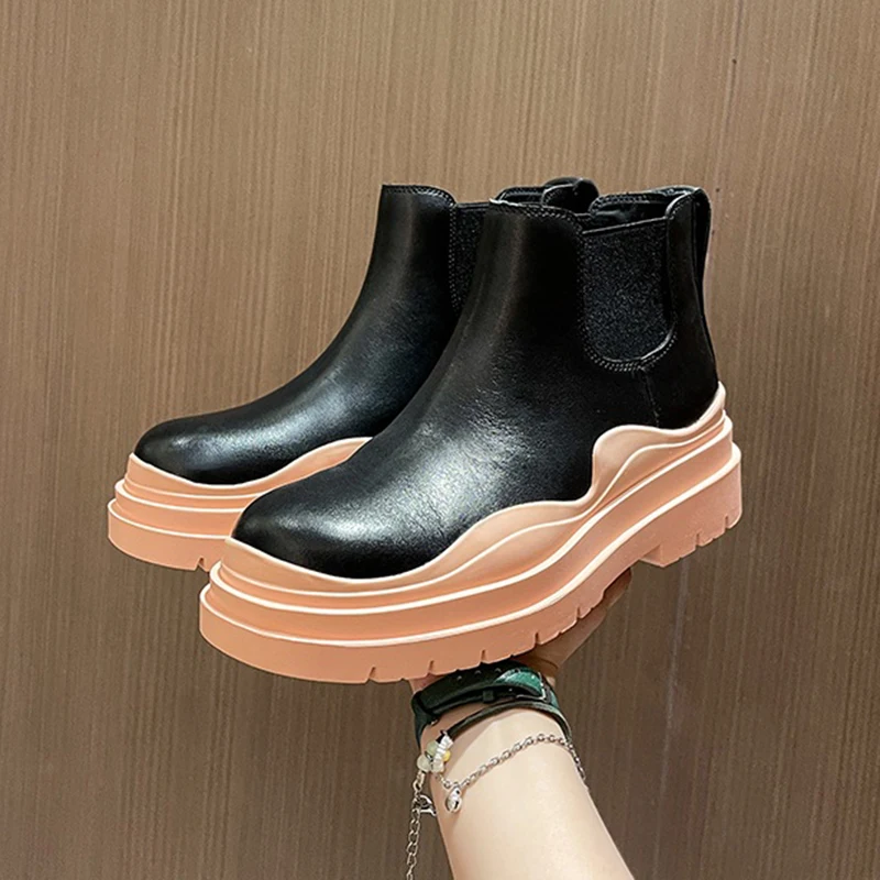 

Дизайнерские брендовые Ботинки Челси на массивной платформе, женские уличные стильные ботильоны с резинкой для женщин, модная весенняя нов...