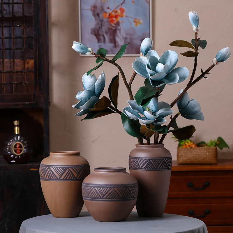 

Wholesale High White Clay Chinese Ceramic Vases Retro Simple Flower Vase Creative Crafts Home Furnishings