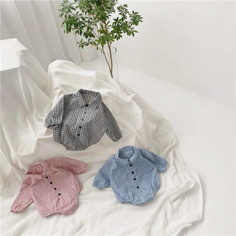 Весенние рубашки в клетку с длинными рукавами для маленьких детей 0-2 лет