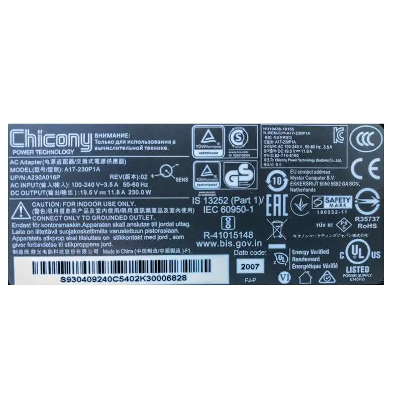Оригинальное зарядное устройство-адаптер переменного тока для Chicony A17-230P1A 19 5 V 11.8A