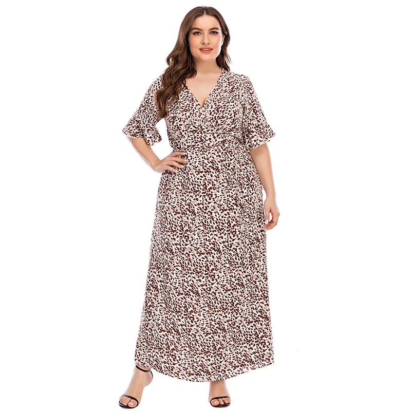 2021 летнее платье размера плюс для женщин v образный вырез леопардовая расцветка с