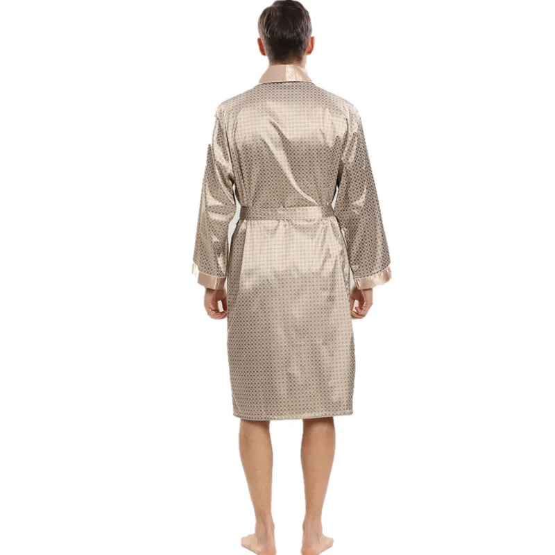 Printing Men Robe Silk Bathrobe Soft Cozy Long Sleeve Nightgown One-Piece Kimono Men Bath Gown Printed Robes Home Sleepwear