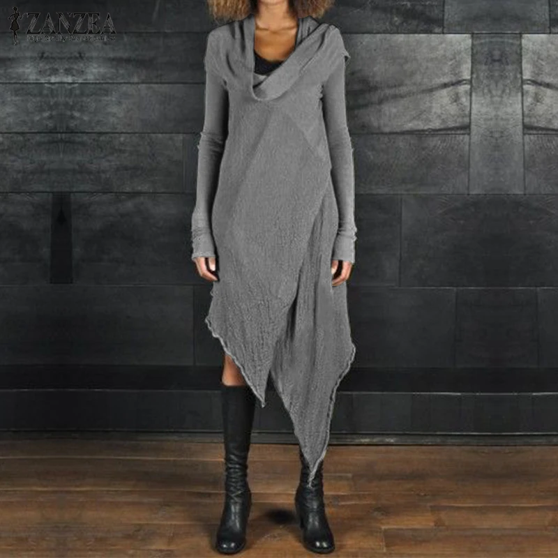 Женский сарафан с длинным рукавом ZANZEA Осеннее однотонное асимметричное длинное