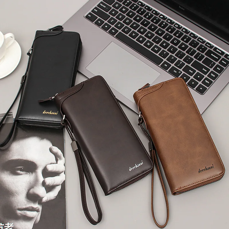 

Men's Classic PU Leather Long Clutch Wallet Luxury Wristband Business Mobile Wallet Retro Card Holder Coin Purse