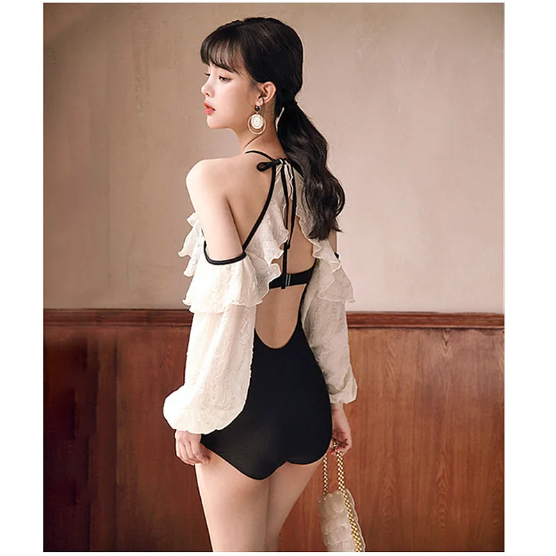 

STAERK women two-piece sexy backless long-sleeved swim suit High Cut Monokini High Waist Bathing Suit Sexy Bodysuit Beach Wear