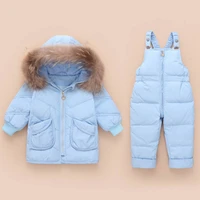 children white duck down jacket baby russian winter clothing set 30 degree boys girls coat outerwear bibpants kids snowsuit
