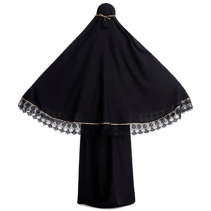 

2021 New 2pcs Muslim Women Traditional Robe Dress Double Layer Islamic Prayer Sets