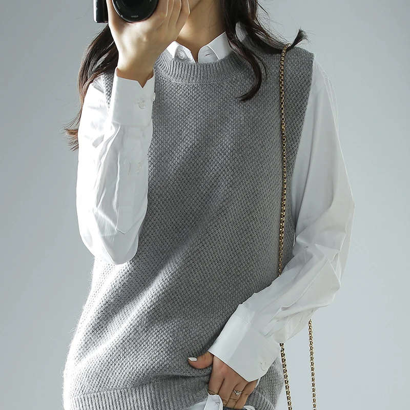 ALKMENE 2020 новый жилет без рукавов с круглым вырезом Женский вязаный кашемировый